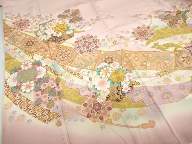 平和屋着物●豪華色留袖　駒刺繍　正倉院鳳凰花車文　暈し染め　金銀彩　正絹　逸品　DABG2438ud