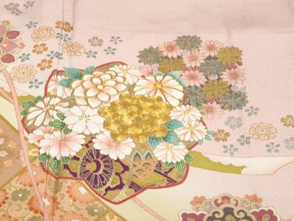 平和屋着物●豪華色留袖　駒刺繍　正倉院鳳凰花車文　暈し染め　金銀彩　正絹　逸品　DABG2438ud