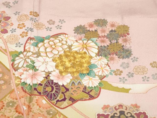 平和屋着物●豪華色留袖　駒刺繍　正倉院鳳凰花車文　暈し染め　金銀彩　正絹　逸品　DABG2438ud