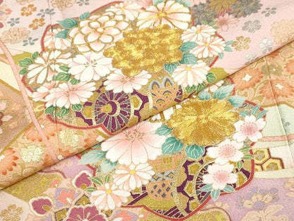 平和屋着物●豪華色留袖　駒刺繍　正倉院鳳凰花車文　暈し染め　金銀彩　正絹　逸品　DABG2438ud