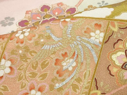 平和屋着物●豪華色留袖　駒刺繍　正倉院鳳凰花車文　暈し染め　金銀彩　正絹　逸品　DABG2438ud