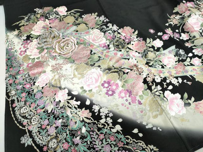 平和屋着物●ブライダルファッションデザイナー・桂由美　黒留袖　草花文　暈し染め　金銀彩　正絹　逸品　DABG2445ud