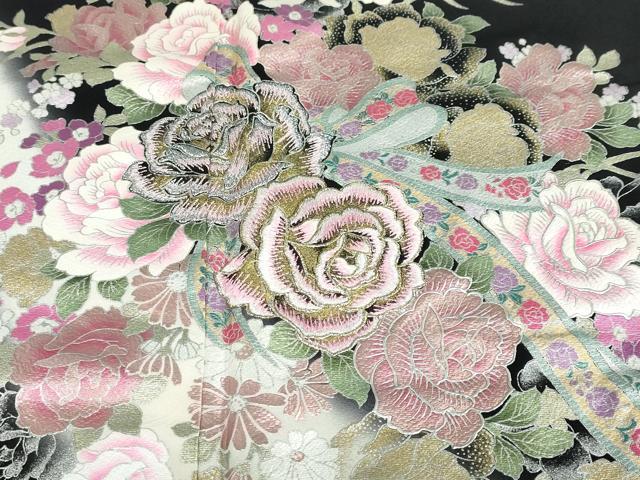 平和屋着物●ブライダルファッションデザイナー・桂由美　黒留袖　草花文　暈し染め　金銀彩　正絹　逸品　DABG2445ud