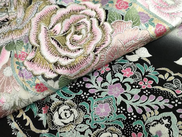 平和屋着物●ブライダルファッションデザイナー・桂由美　黒留袖　草花文　暈し染め　金銀彩　正絹　逸品　DABG2445ud