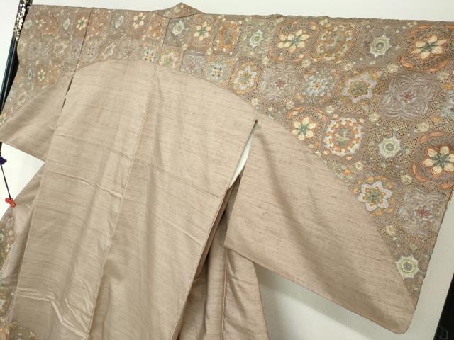平和屋着物●中国三大刺繍　スワトウ刺繍　汕頭刺繍　総刺繍　訪問着　紬地　花鳥文　正絹　逸品　DABG2447ud