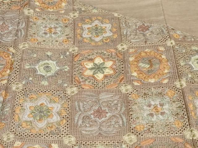 平和屋着物●中国三大刺繍　スワトウ刺繍　汕頭刺繍　総刺繍　訪問着　紬地　花鳥文　正絹　逸品　DABG2447ud