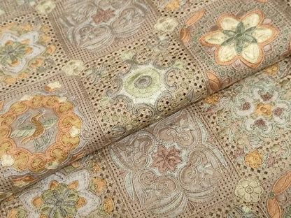平和屋着物●中国三大刺繍　スワトウ刺繍　汕頭刺繍　総刺繍　訪問着　紬地　花鳥文　正絹　逸品　DABG2447ud