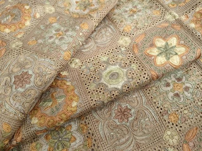 平和屋着物●中国三大刺繍　スワトウ刺繍　汕頭刺繍　総刺繍　訪問着　紬地　花鳥文　正絹　逸品　DABG2447ud