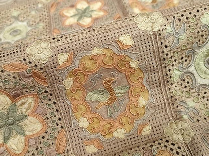平和屋着物●中国三大刺繍　スワトウ刺繍　汕頭刺繍　総刺繍　訪問着　紬地　花鳥文　正絹　逸品　DABG2447ud