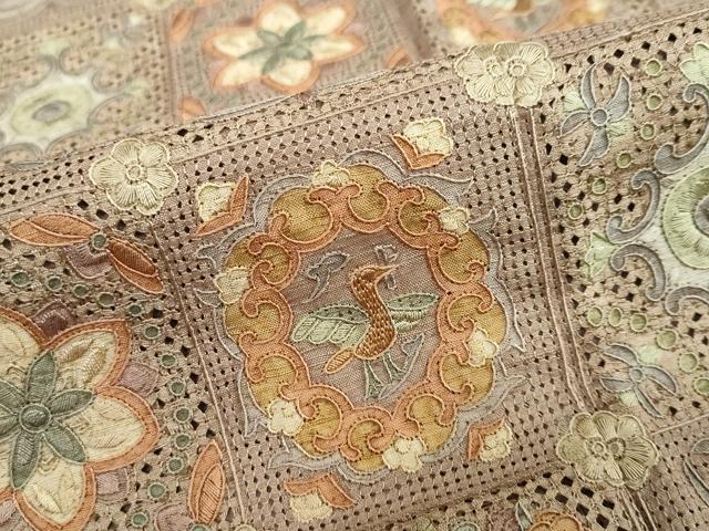 平和屋着物●中国三大刺繍　スワトウ刺繍　汕頭刺繍　総刺繍　訪問着　紬地　花鳥文　正絹　逸品　DABG2447ud
