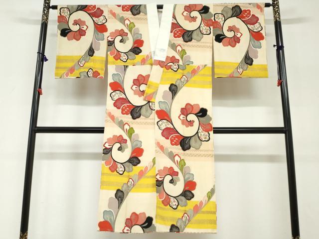 平和屋着物●アンティーク　大正ロマン　長襦袢　袷　花鳥文　銀彩　正絹　逸品　DABG2449ud