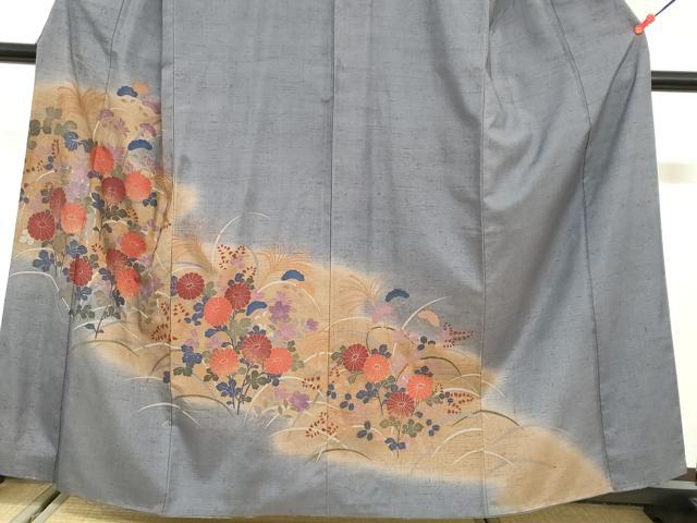 平和屋着物●訪問着　紬地　草花文　暈し染め　正絹　逸品　DABG2457ud