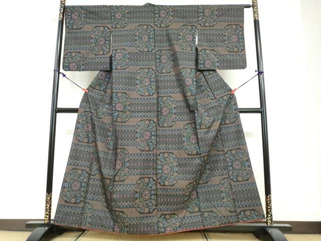 平和屋着物●本場大島紬　横段草花文　正絹　逸品　DABG2467ud