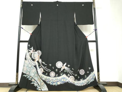 平和屋着物●豪華黒留袖　駒刺繍　正倉院鳳凰花文　暈し染め　金銀彩　正絹　逸品　DABG2470ud