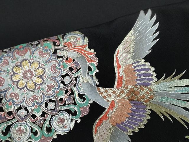 平和屋着物●豪華黒留袖　駒刺繍　正倉院鳳凰花文　暈し染め　金銀彩　正絹　逸品　DABG2470ud