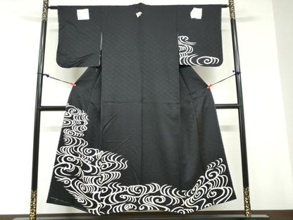 平和屋着物●訪問着　流水文　黒地　正絹　逸品　未使用　DABG2473ud