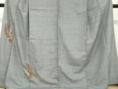 平和屋着物●訪問着　紬地　総刺繍　小枝文　金糸　正絹　逸品　未使用　DABG2477ud
