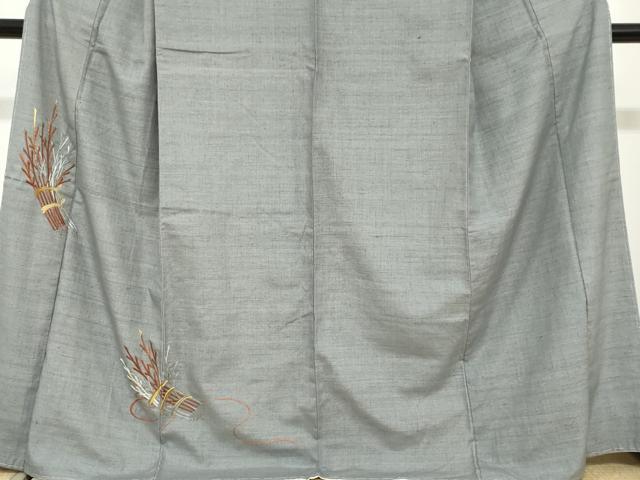 平和屋着物●訪問着　紬地　総刺繍　小枝文　金糸　正絹　逸品　未使用　DABG2477ud