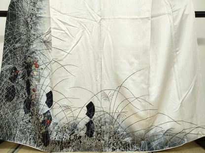 平和屋着物●訪問着　刺繍　地紙草花文　たたき染め　銀彩　正絹　逸品　DABG2483ud