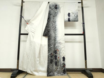 平和屋着物●訪問着　刺繍　地紙草花文　たたき染め　銀彩　正絹　逸品　DABG2483ud