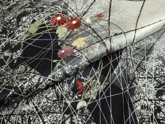 平和屋着物●訪問着　刺繍　地紙草花文　たたき染め　銀彩　正絹　逸品　DABG2483ud
