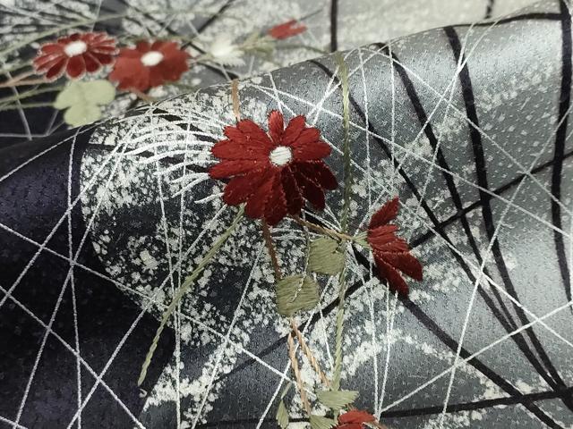 平和屋着物●訪問着　刺繍　地紙草花文　たたき染め　銀彩　正絹　逸品　DABG2483ud