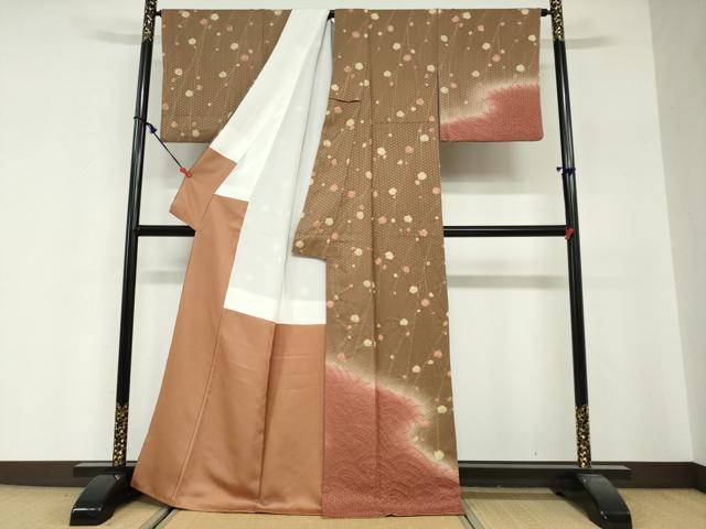 平和屋着物●訪問着　絞り　枝花文　暈し染め　正絹　逸品　DABG2489ud