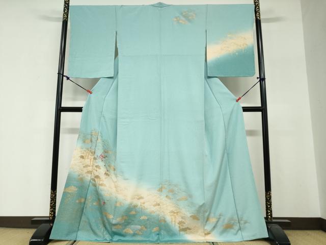 平和屋着物●訪問着　刺繍　流水草花文　暈し染め　金銀彩　正絹　逸品　未使用　DABG2490ud