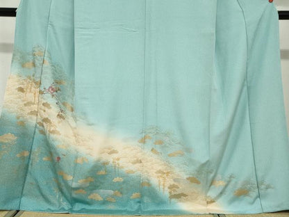 平和屋着物●訪問着　刺繍　流水草花文　暈し染め　金銀彩　正絹　逸品　未使用　DABG2490ud