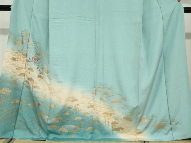 平和屋着物●訪問着　刺繍　流水草花文　暈し染め　金銀彩　正絹　逸品　未使用　DABG2490ud