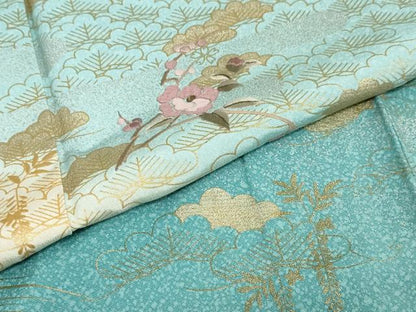 平和屋着物●訪問着　刺繍　流水草花文　暈し染め　金銀彩　正絹　逸品　未使用　DABG2490ud