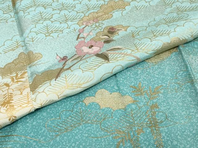 平和屋着物●訪問着　刺繍　流水草花文　暈し染め　金銀彩　正絹　逸品　未使用　DABG2490ud