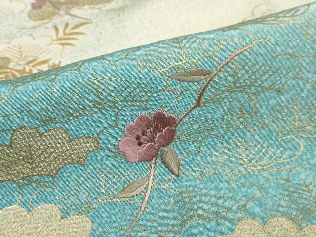 平和屋着物●訪問着　刺繍　流水草花文　暈し染め　金銀彩　正絹　逸品　未使用　DABG2490ud