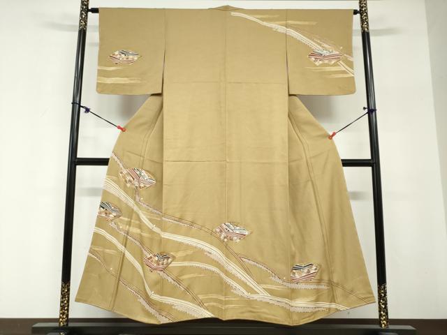平和屋着物●訪問着　駒刺繍　地紙鹿の子草花文　金彩　正絹　逸品　未使用　DABG2492ud