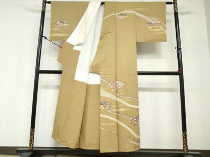 平和屋着物●訪問着　駒刺繍　地紙鹿の子草花文　金彩　正絹　逸品　未使用　DABG2492ud