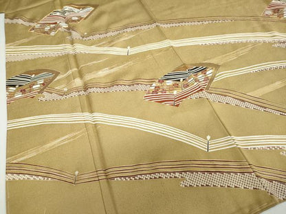 平和屋着物●訪問着　駒刺繍　地紙鹿の子草花文　金彩　正絹　逸品　未使用　DABG2492ud