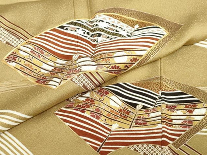 平和屋着物●訪問着　駒刺繍　地紙鹿の子草花文　金彩　正絹　逸品　未使用　DABG2492ud