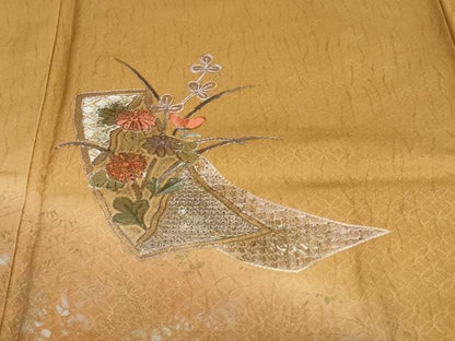 平和屋着物●中国三大刺繍　スワトウ刺繍　汕頭刺繍　訪問着　短冊草花文　暈し染め　金彩　正絹　逸品　DABG2506ud
