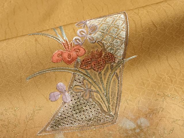 平和屋着物●中国三大刺繍　スワトウ刺繍　汕頭刺繍　訪問着　短冊草花文　暈し染め　金彩　正絹　逸品　DABG2506ud