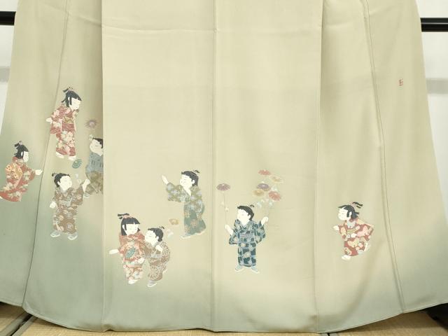 平和屋着物●十日町友禅作家　関口遼一　訪問着　童子遊び　暈し染め　正絹　逸品　DABG2507ud
