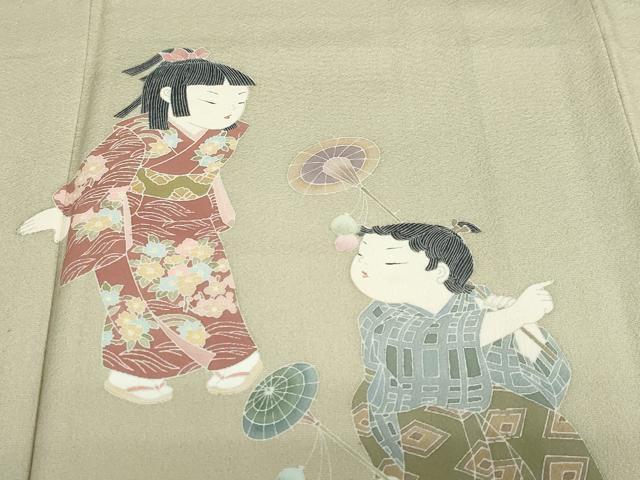 平和屋着物●十日町友禅作家　関口遼一　訪問着　童子遊び　暈し染め　正絹　逸品　DABG2507ud