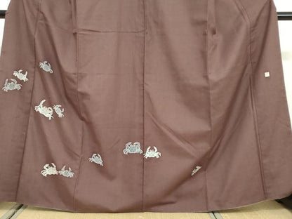平和屋着物●訪問着　作家物　紬地　かに　蟹　正絹　逸品　DABG2512ud