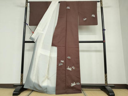 平和屋着物●訪問着　作家物　紬地　かに　蟹　正絹　逸品　DABG2512ud