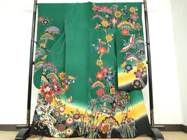 平和屋着物●豪華振袖　型染め　流水花蝶文　暈し染め　正絹　逸品　DABG2513ud