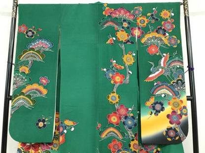 平和屋着物●豪華振袖　型染め　流水花蝶文　暈し染め　正絹　逸品　DABG2513ud