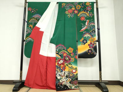 平和屋着物●豪華振袖　型染め　流水花蝶文　暈し染め　正絹　逸品　DABG2513ud
