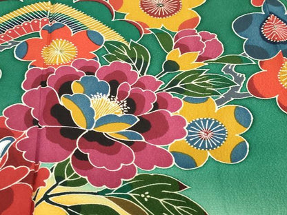 平和屋着物●豪華振袖　型染め　流水花蝶文　暈し染め　正絹　逸品　DABG2513ud