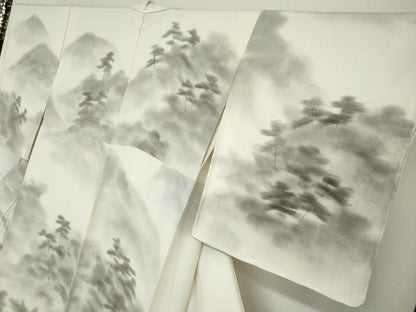 平和屋着物●友禅　寺島玲聲　訪問着　手描き　風景樹林文　正絹　逸品　DABG2514ud