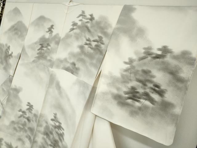 平和屋着物●友禅　寺島玲聲　訪問着　手描き　風景樹林文　正絹　逸品　DABG2514ud