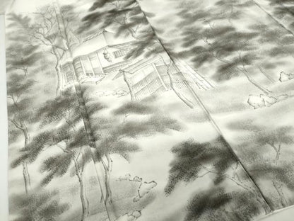 平和屋着物●友禅　寺島玲聲　訪問着　手描き　風景樹林文　正絹　逸品　DABG2514ud